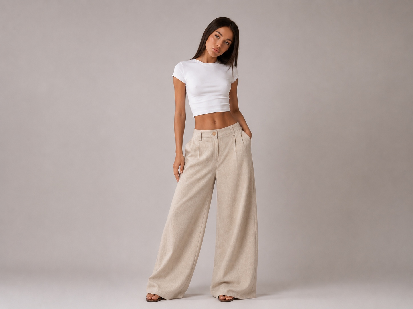 Calça Pantalona Linho Natural Elegance