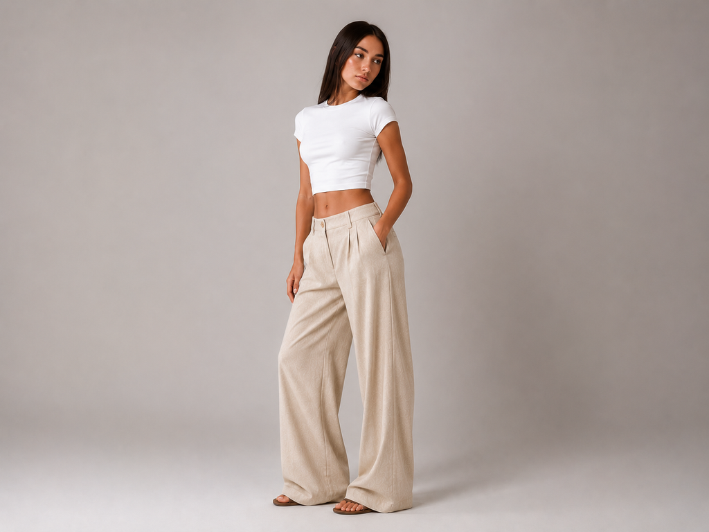 Calça Pantalona Linho Natural Elegance