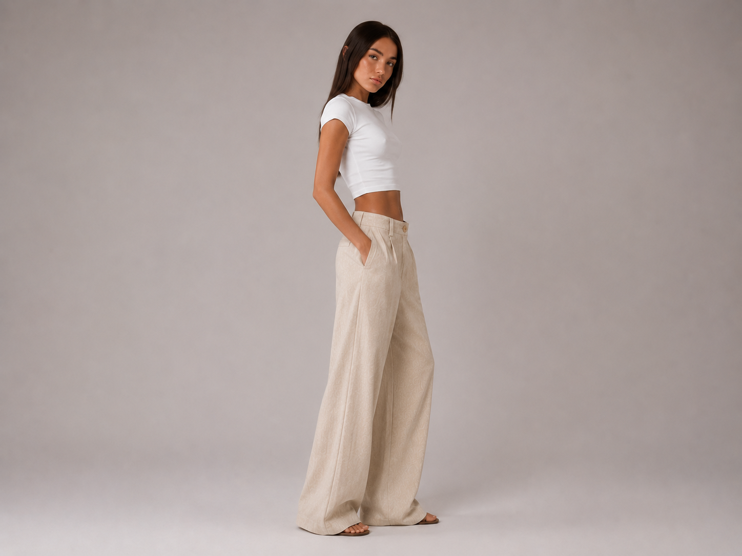 Calça Pantalona Linho Natural Elegance