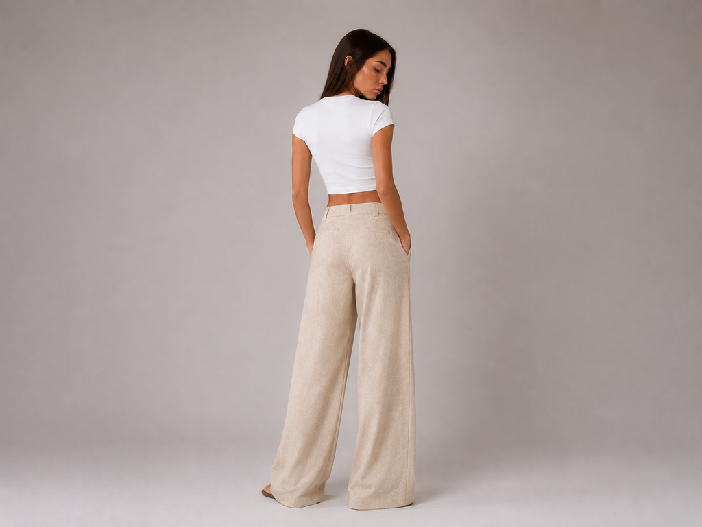 Calça Pantalona Linho Natural Elegance