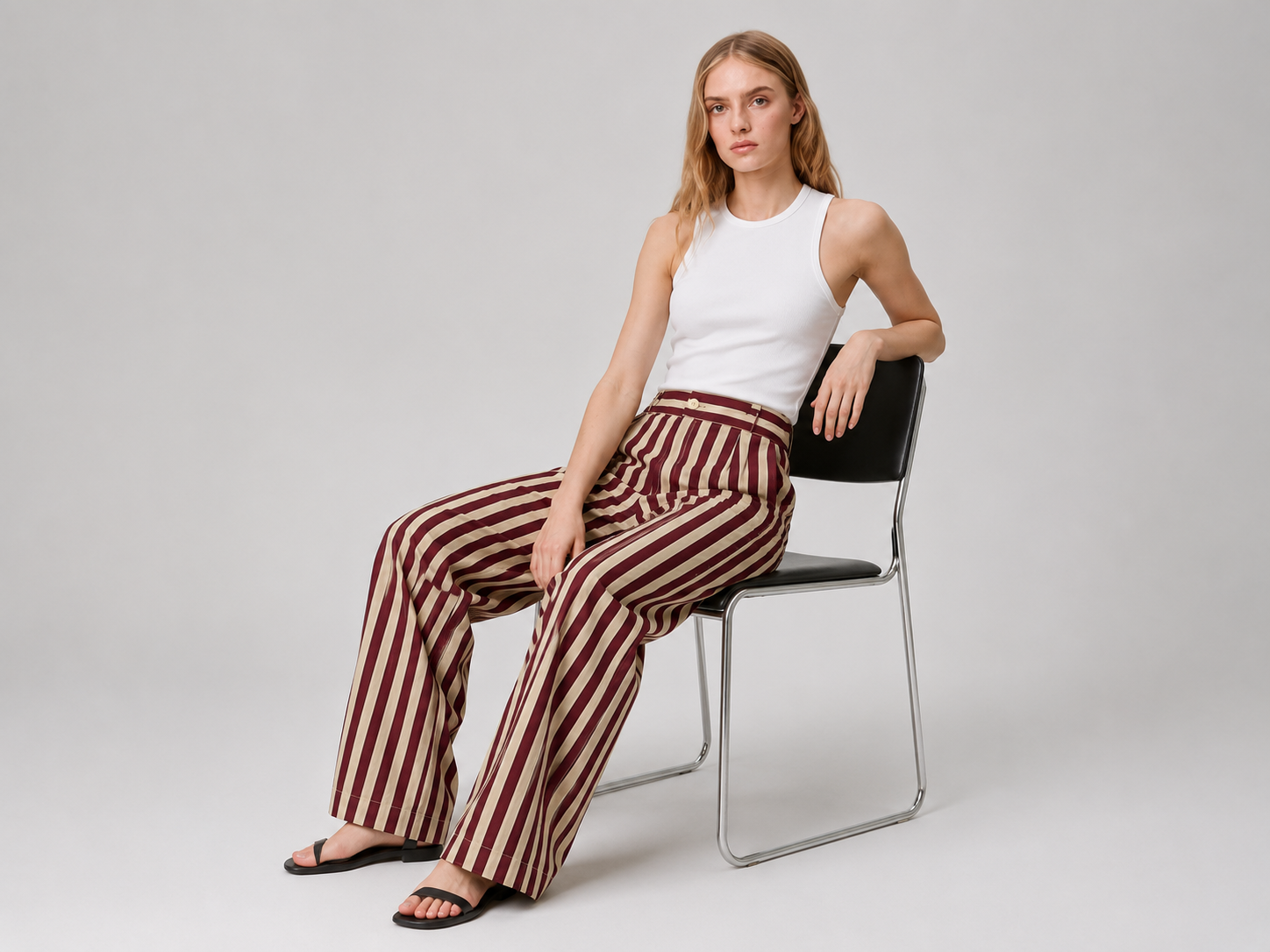 Calça Pantalona Listras Bordô Élan