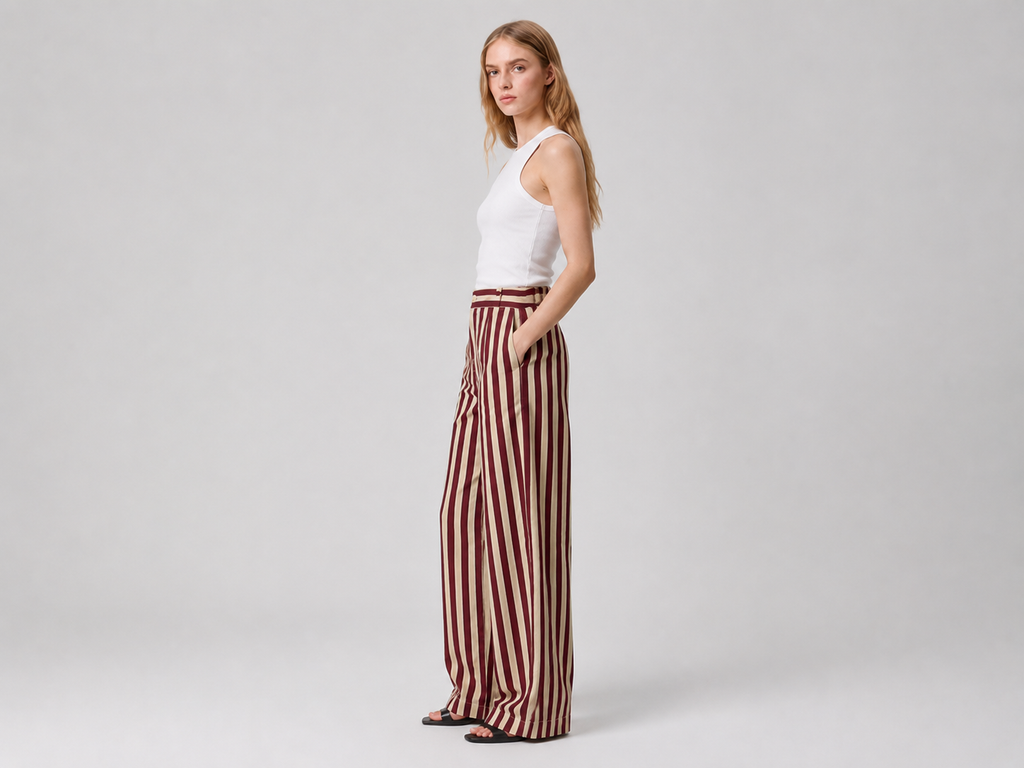 Calça Pantalona Listras Bordô Élan
