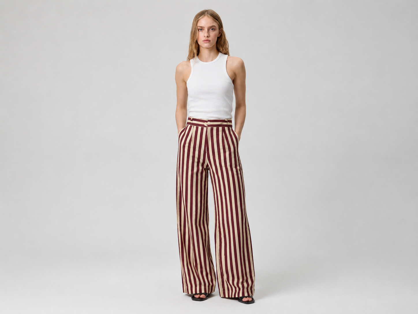 Calça Pantalona Listras Bordô Élan