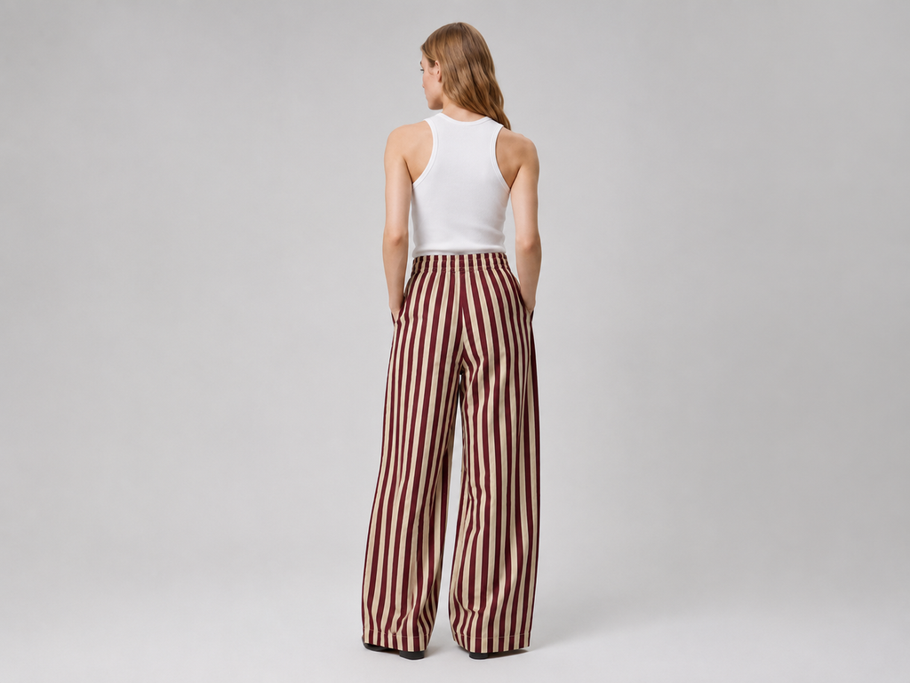 Calça Pantalona Listras Bordô Élan