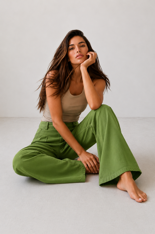 Calça Pantalona Linho Blend Verde Lima