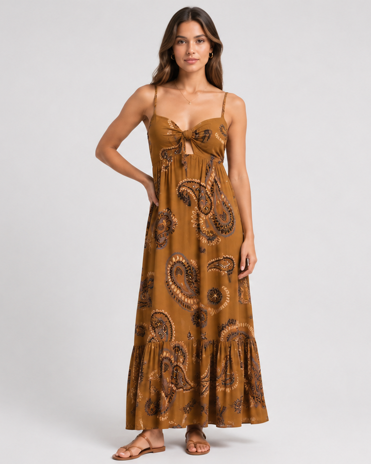 Vestido Longo Paisley Terracota