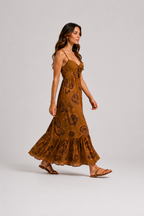 Vestido Longo Paisley Terracota