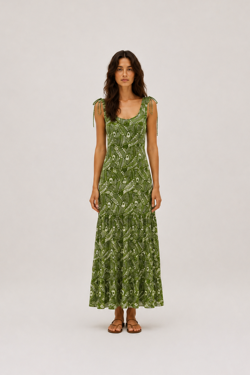 Vestido Midi Estampado Aurora Verde