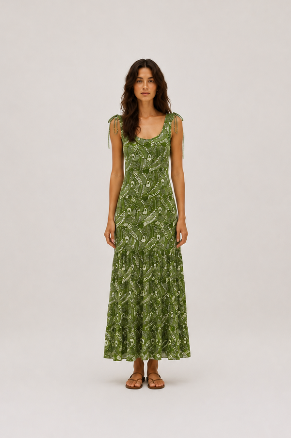 Vestido Midi Estampado Aurora Verde