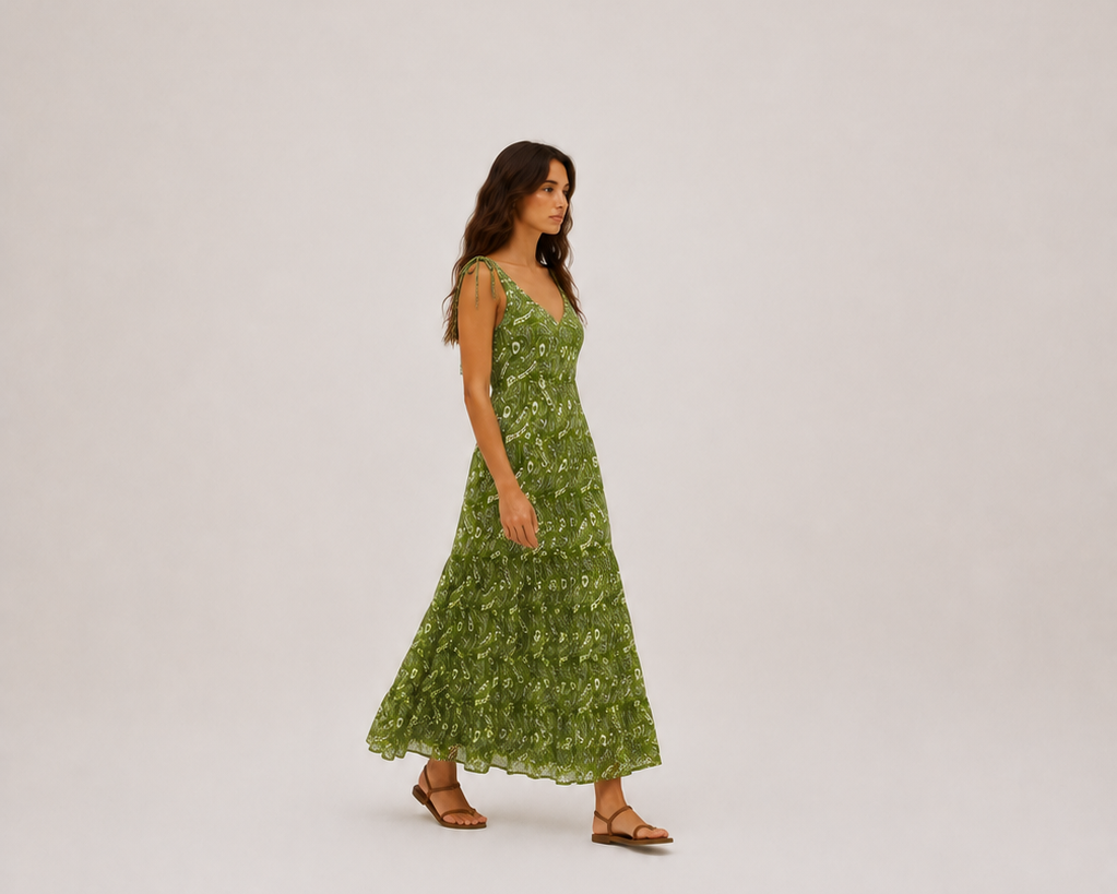 Vestido Midi Estampado Aurora Verde
